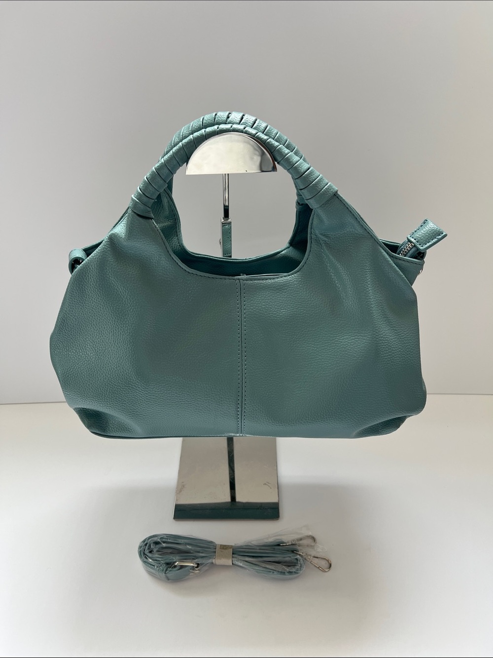 Vegan Leather Top Handle Bag with Detachable Crossbody Strap
